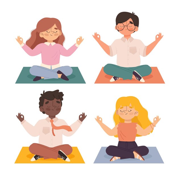 Illustrated business people meditating