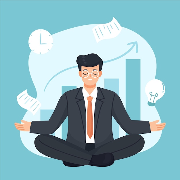Illustrated business person meditating