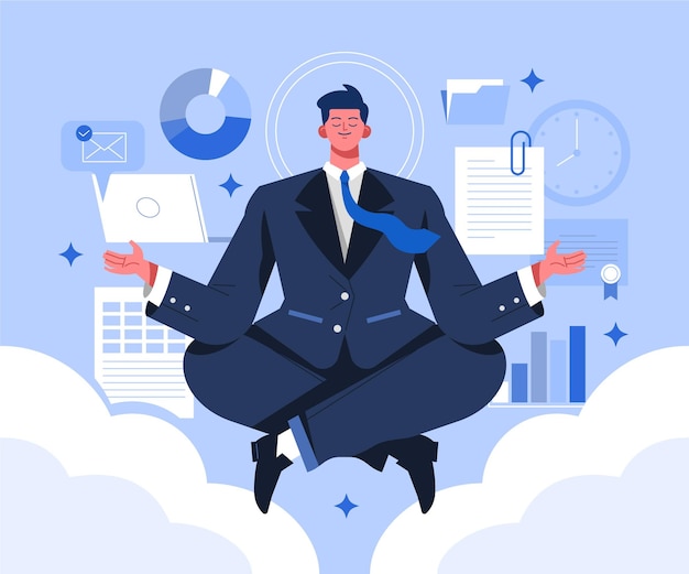 Illustrated business person meditating