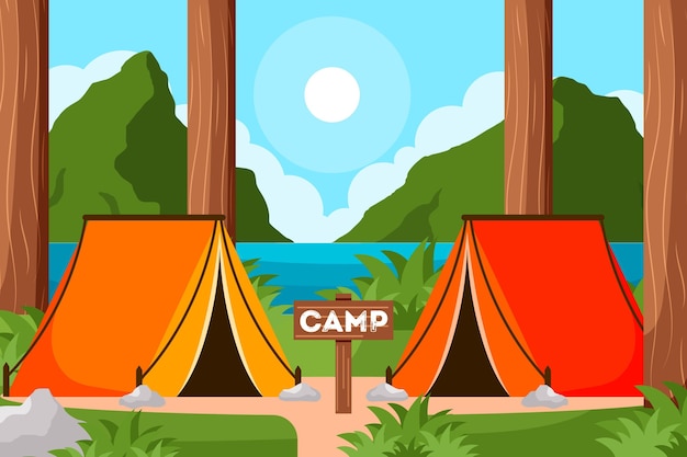 Illustrated camping area landscape