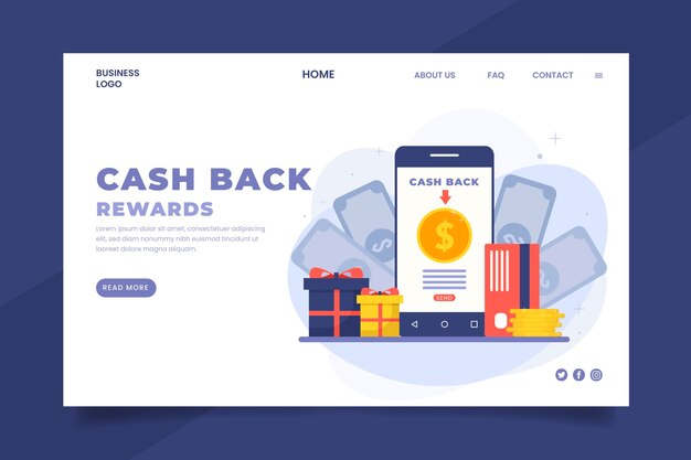 Illustrated cashback concept landing page