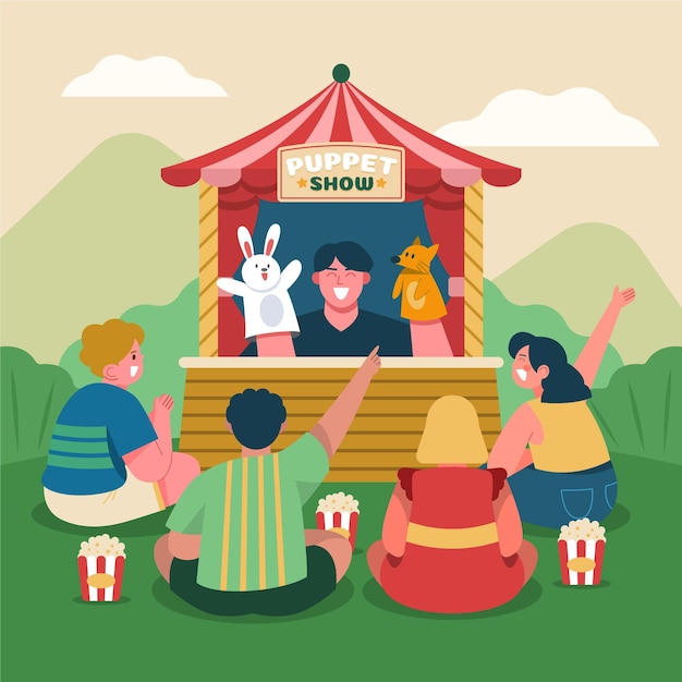 Free vector illustrated children watching puppet show