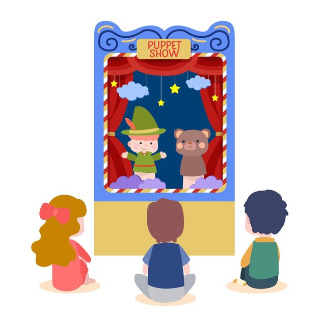 Free vector illustrated children watching puppet show