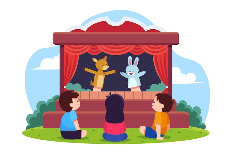 무료 Vector 인형극을보고 그림 된 어린이