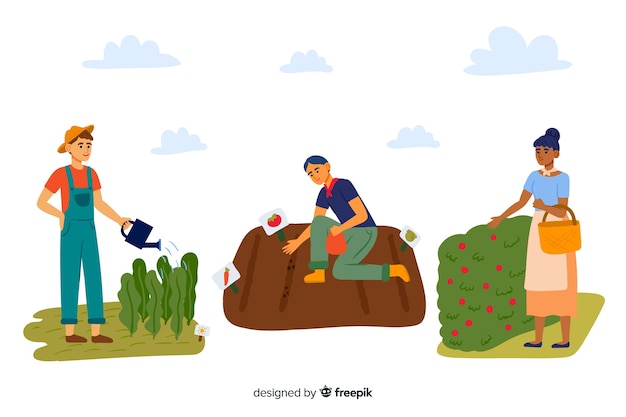 Free vector illustrated collection of farmers working