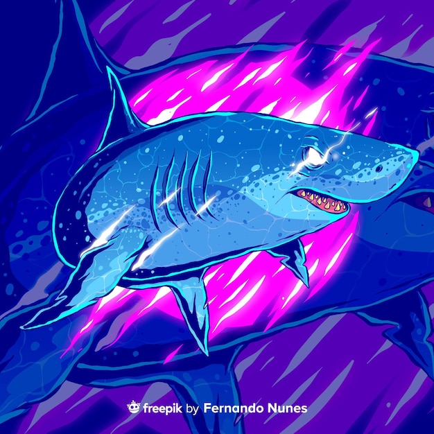 Illustrated colorful abstract wild shark