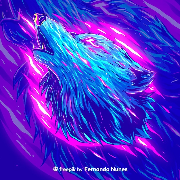 Illustrated colorful abstract wolf