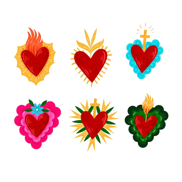 Illustrated colorful sacred heart set