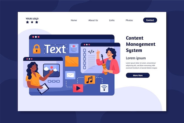Illustrated content management system landing page