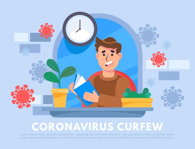 Illustrated coronavirus curfew concept