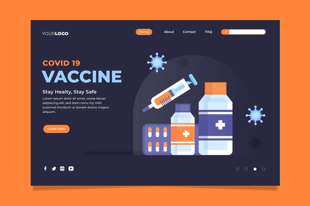 Бесплатное векторное изображение Иллюстрированный шаблон целевой страницы вакцины против коронавируса