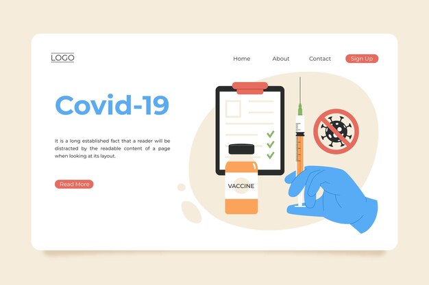 코로나 바이러스 백신 방문 페이지 템플릿 일러스트