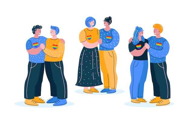 Free vector illustrated couples celebrating pride