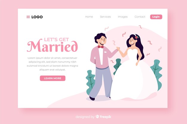イラストのかわいいウェディングランディングページ 無料のベクター