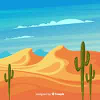 Vettore gratuito paesaggio desertico illustrato con cactus