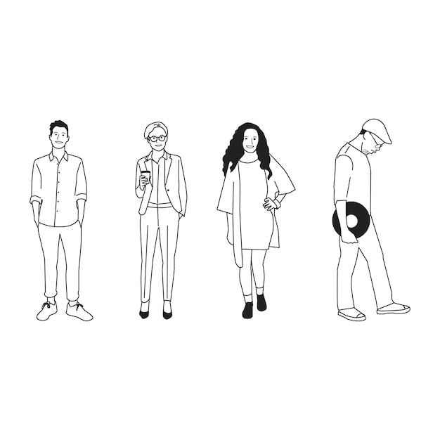 Illustrated diverse casual people