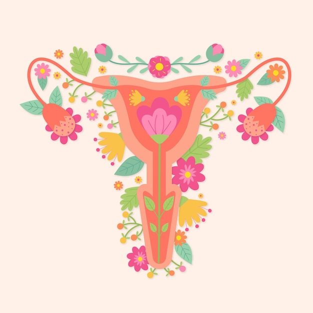 Free vector illustrated female reproductive system with flowers