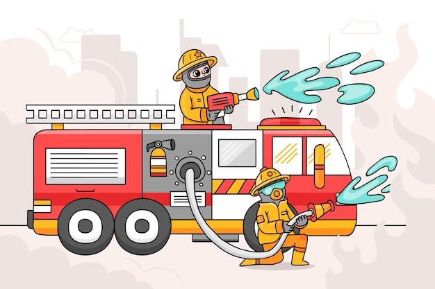 Free Vector | Illustrated firefighters putting out a fire Free Vector | Illustrated firefighters putting out a fire
