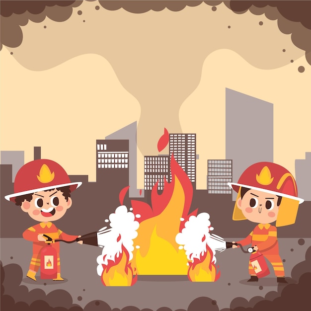 Free vector illustrated firefighters putting out a fire