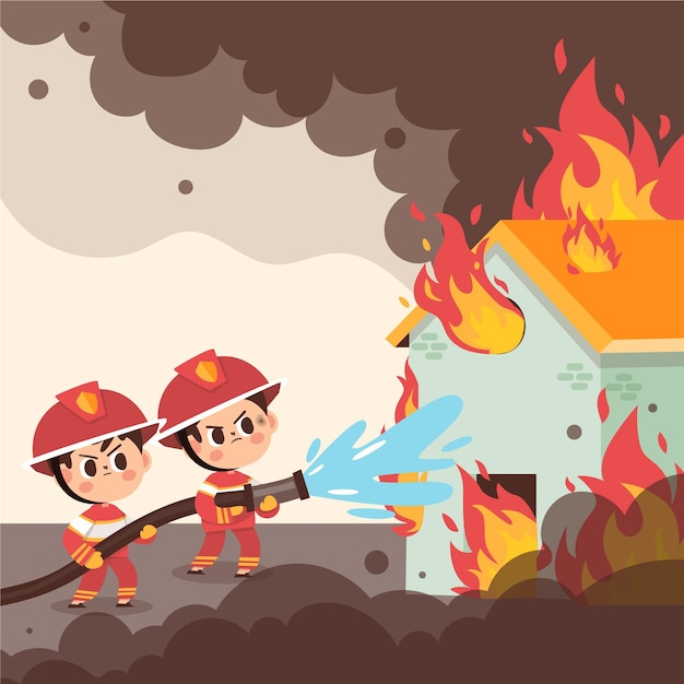 Free vector illustrated firefighters putting out a fire