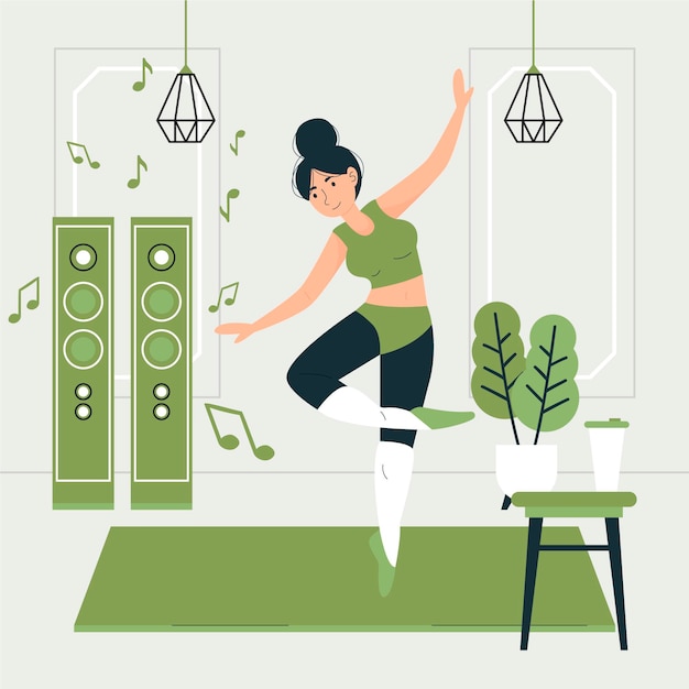 Illustrated flat dance fitness at home