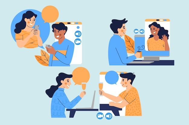 Free vector illustrated friends videoconferencing scene