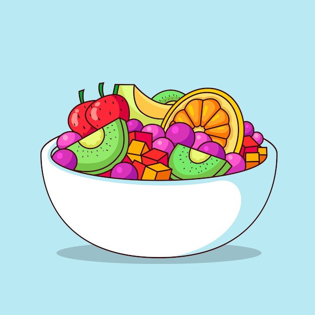 Illustrated fruit and salad bowl