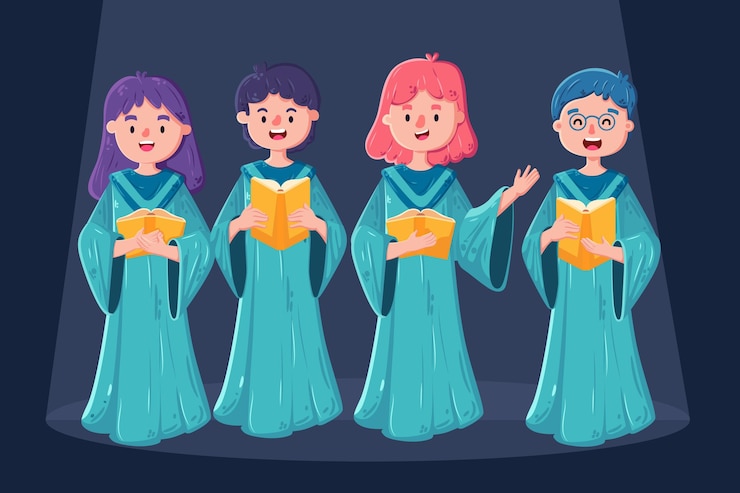 무료 Vector 가스펠 합창단에서 노래하는 사람들의 그림 그룹