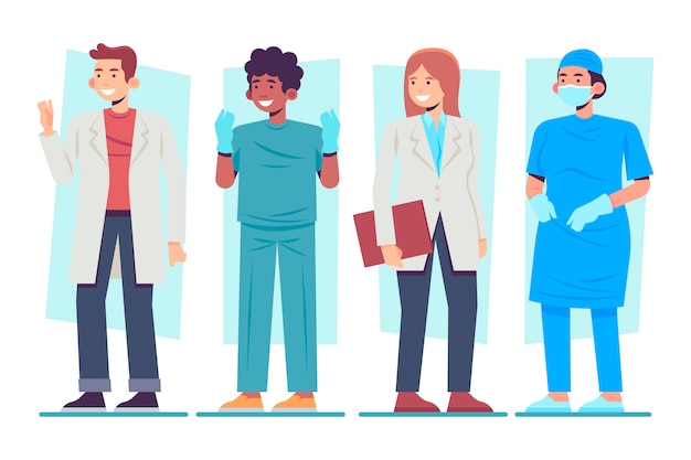 Free vector illustrated group of professional doctors and nurses