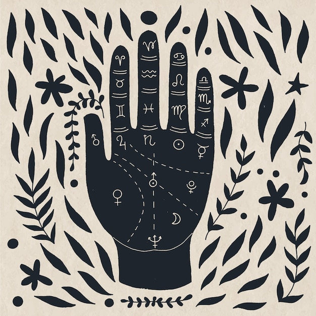 Vettore gratuito concetto di palmistry disegnato a mano illustrato