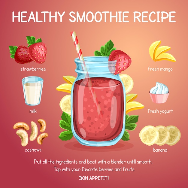 Free vector illustrated healthy smoothie recipe