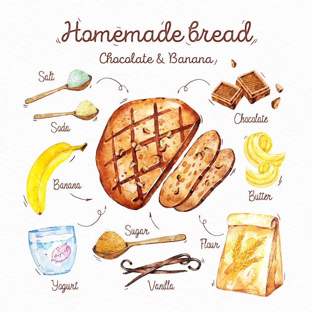 Free vector illustrated homemade bread recipe