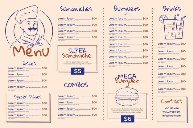 Illustrated horizontal restaurant menu template