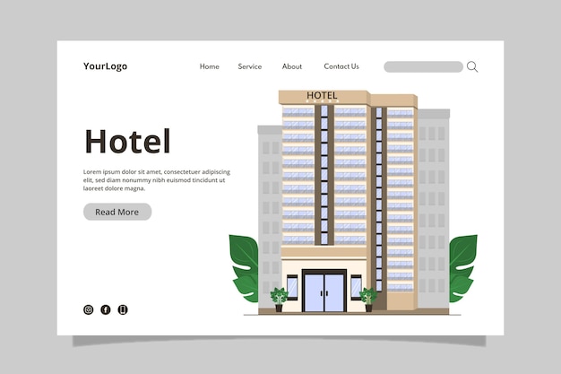 図解されたホテルのランディングページテンプレート