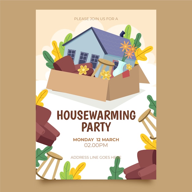 Free vector illustrated housewarming party invitation template