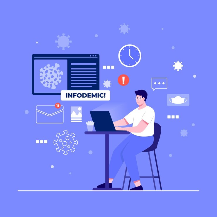 Free Vector illustrated infodemic concept with person searching for pandemic information