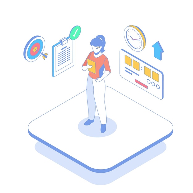 Illustrated isometric outline time management concept