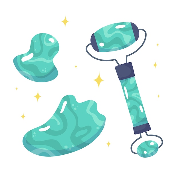 Illustrated jade roller and gua sha