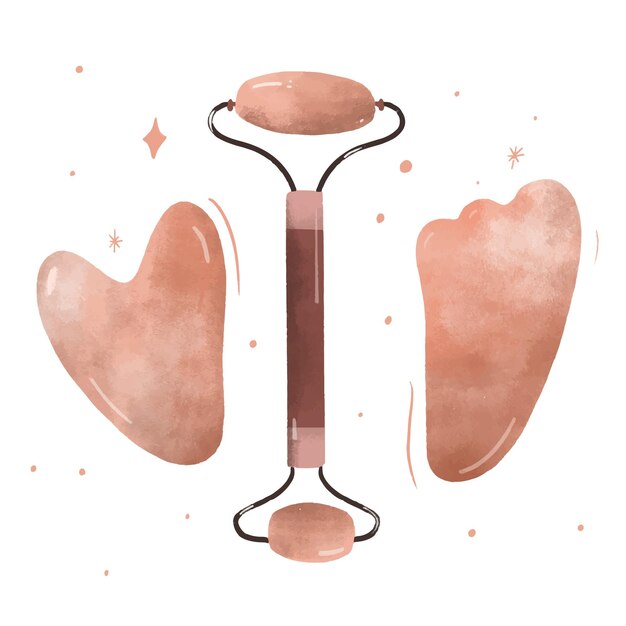 Illustrated jade roller and gua sha