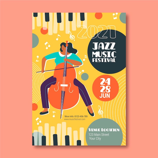 Free vector illustrated jazz music festival poster