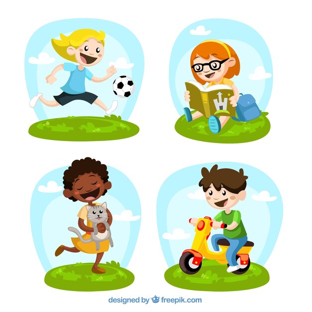 Illustrated kids playing