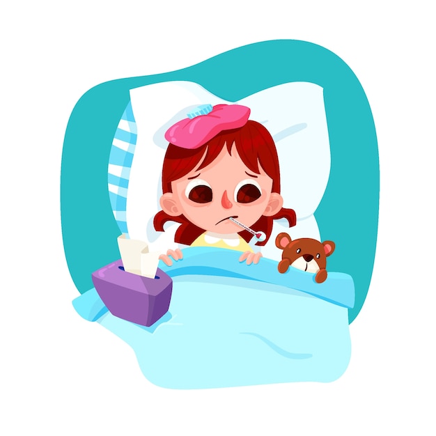 Free vector illustrated little girl with a cold