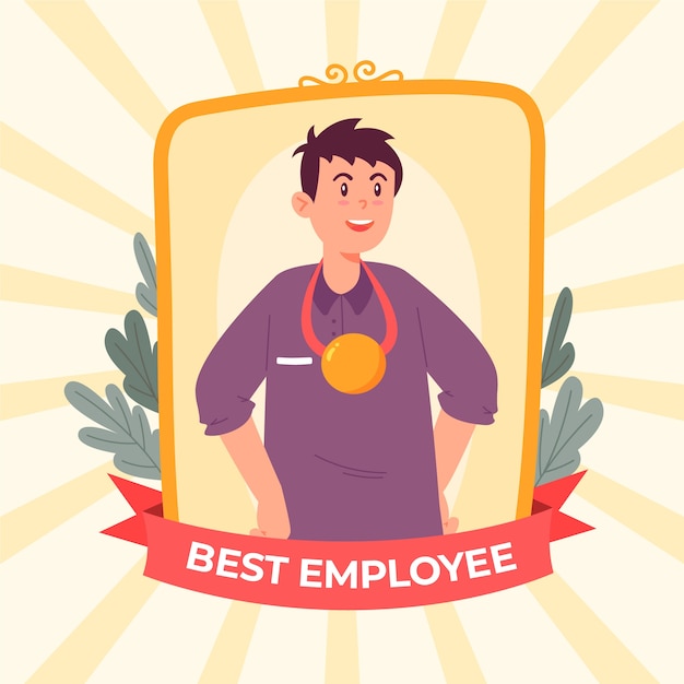 Illustrated male employee of the month concept