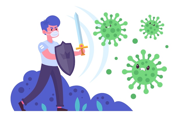 Illustrated man fighting the virus