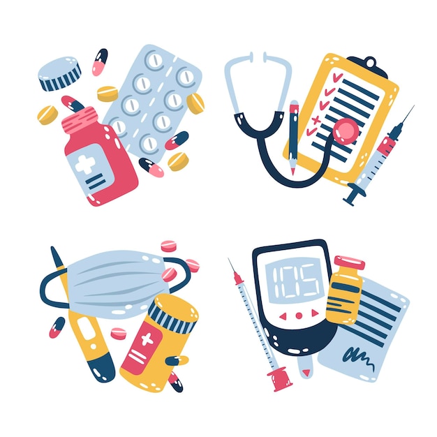 Illustrated medical stickers set