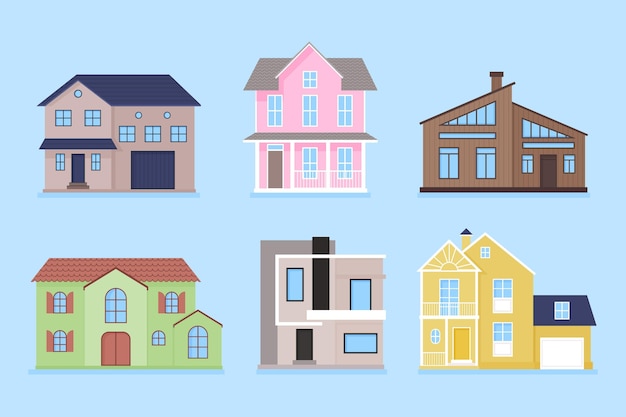 Набор иллюстрированных современных домов