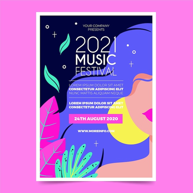 Illustrated music festival flyer template