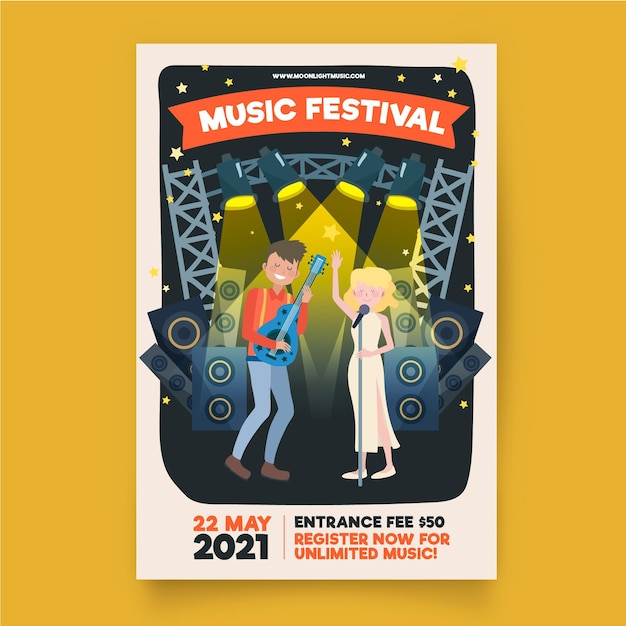 Free vector illustrated music festival poster template
