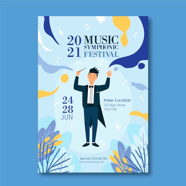 Modello di manifesto del festival musicale illustrato