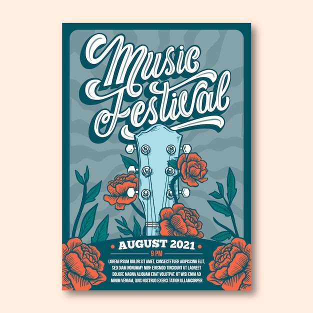 Modello di manifesto del festival musicale illustrato